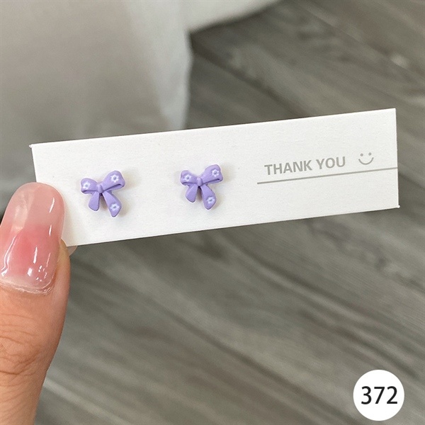 Bông tai mini kim bạc tím nơ 372
