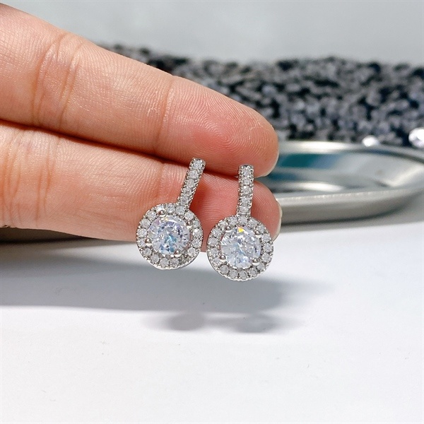 Bông tai đá nhỏ giá móc đá tròn s925 2384