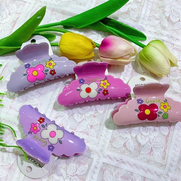 Gắp tóc nhựa hình hoa viền uốn 878