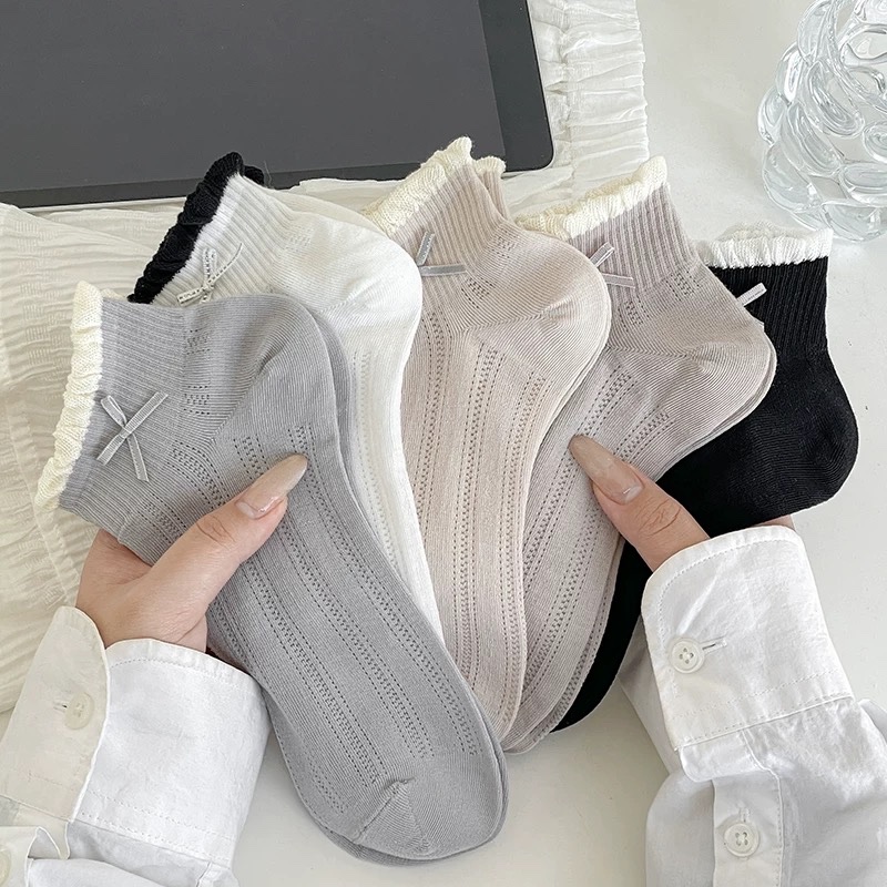 Tất cổ ngắn bèo ren mỏng nơ 982
