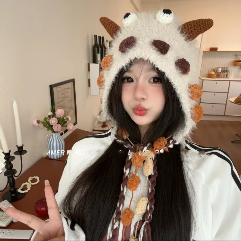 Mũ len thú lớn sừng be cam 058