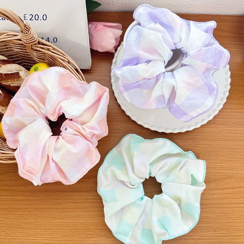 Cột scrunchies viền kẻ ô lớn 4332