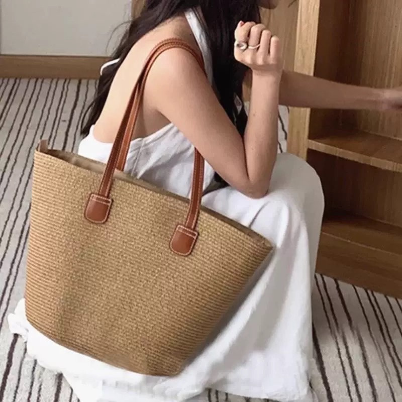 Túi cói bầu size lớn có khoá trơn 164