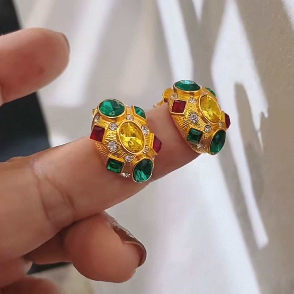 Bông tai cụm đá màu oval 1202