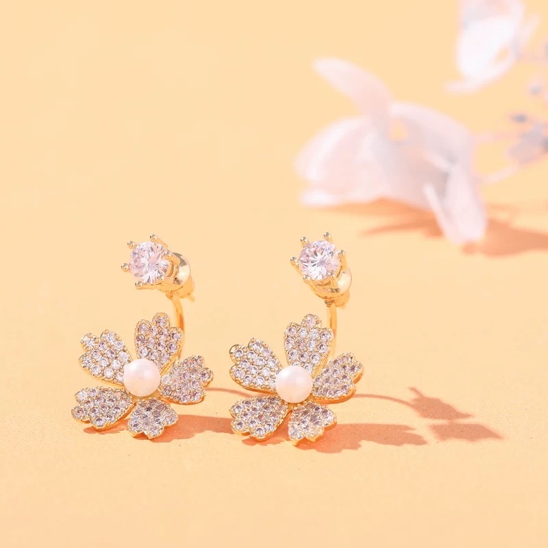 Bông tai ngọc thả hoa đá s925 1217