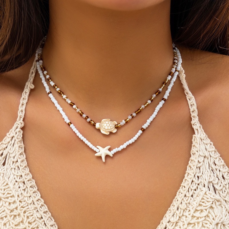 Set 2 vòng cổ hạt charm hoa rùa 934