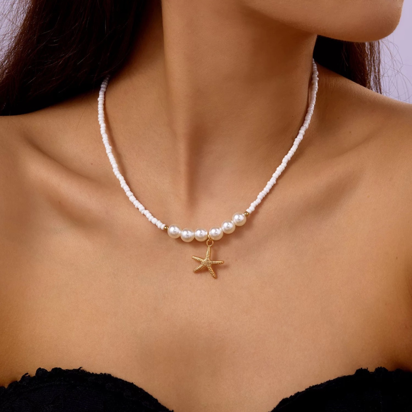 Vòng cổ ngọc trai charm sao biển 930