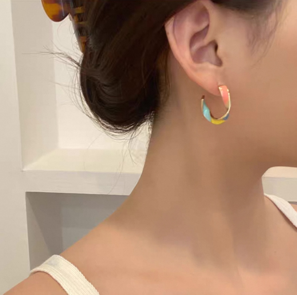 Bông tai giả khoen phối màu 1276