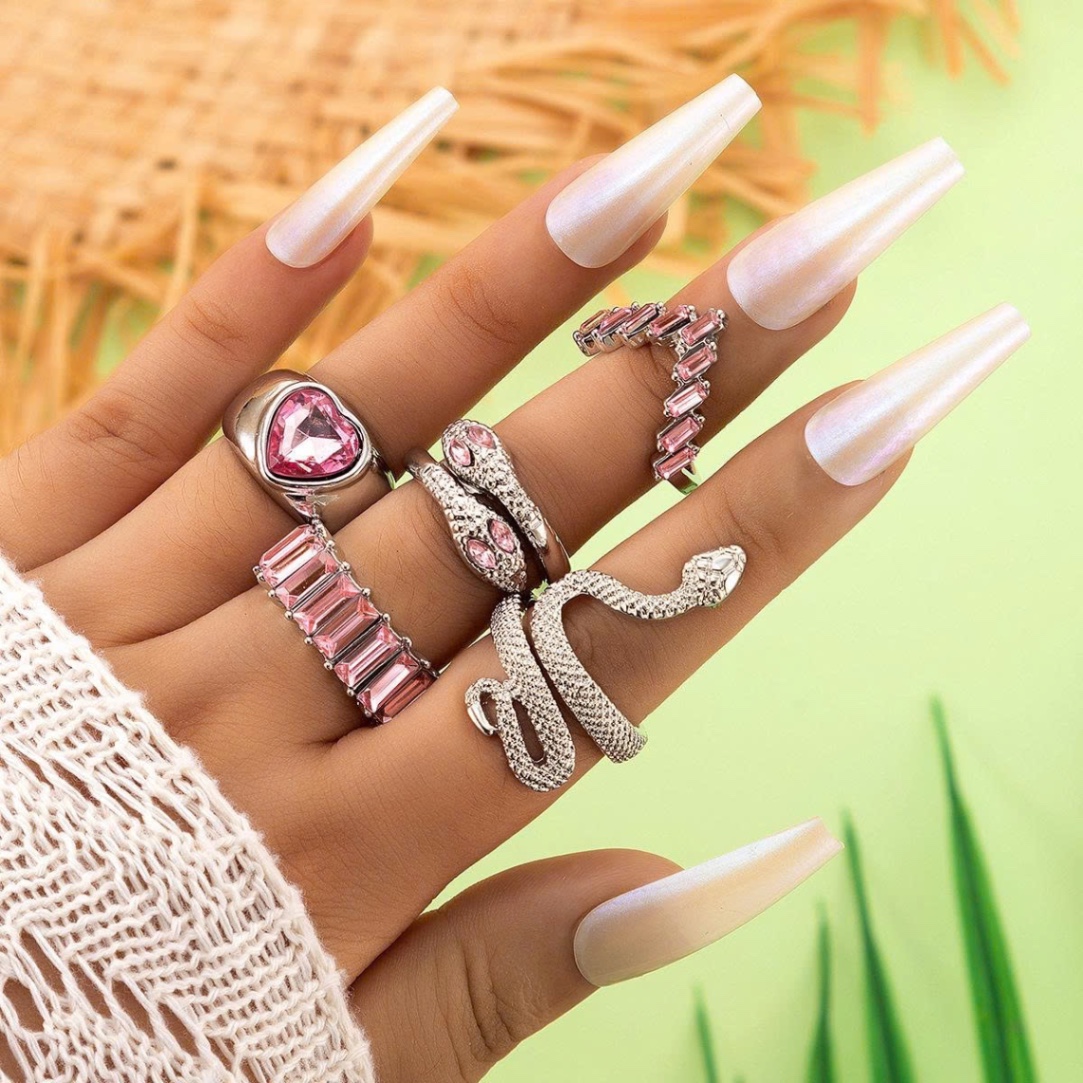 Set 6 nhẫn bộ kim loại rắn hồng 303