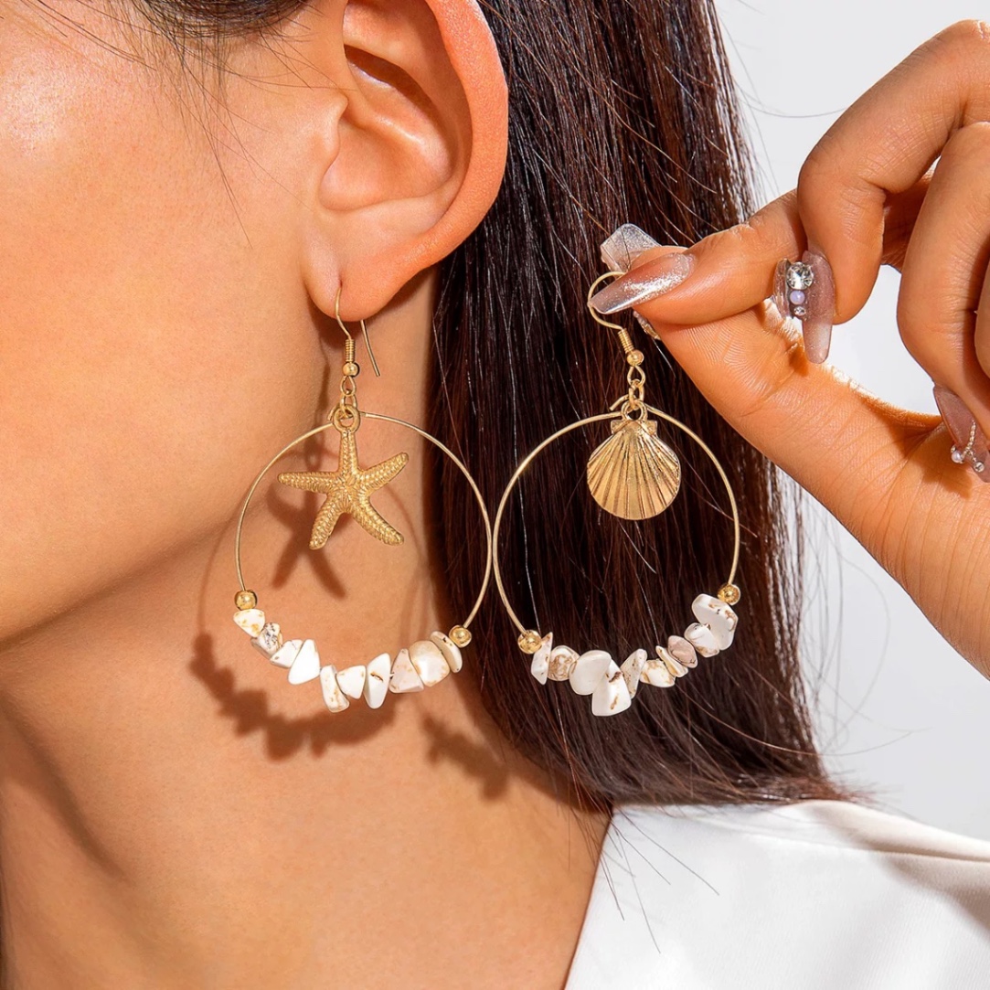 Bông tai móc tròn charm biển 1283