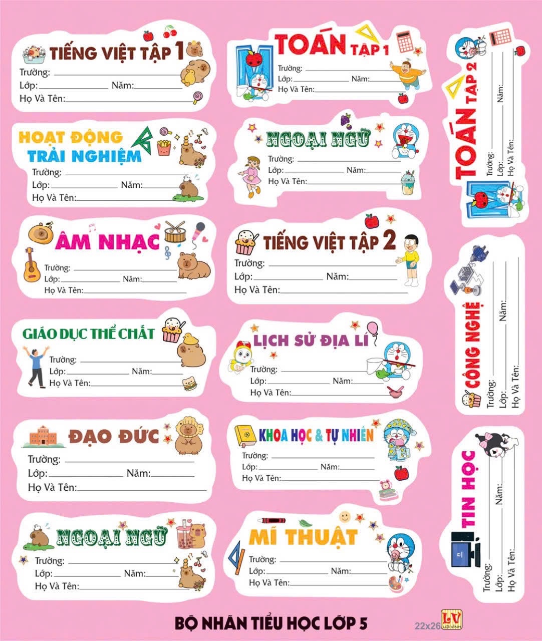 Set 5 tấm nhãn vở cấp 1 736