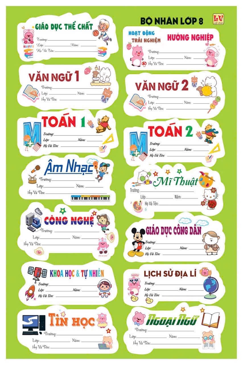 Set 5 tấm nhãn vở cấp 2 737