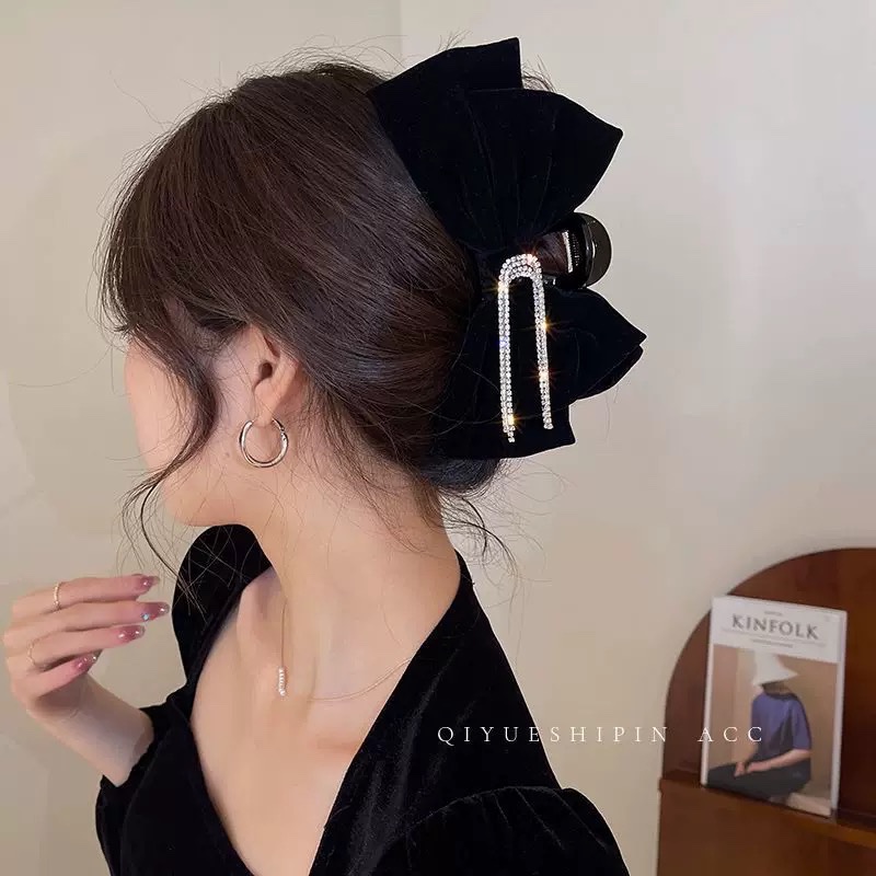 Gắp nơ nhung lớn đá rũ 4406