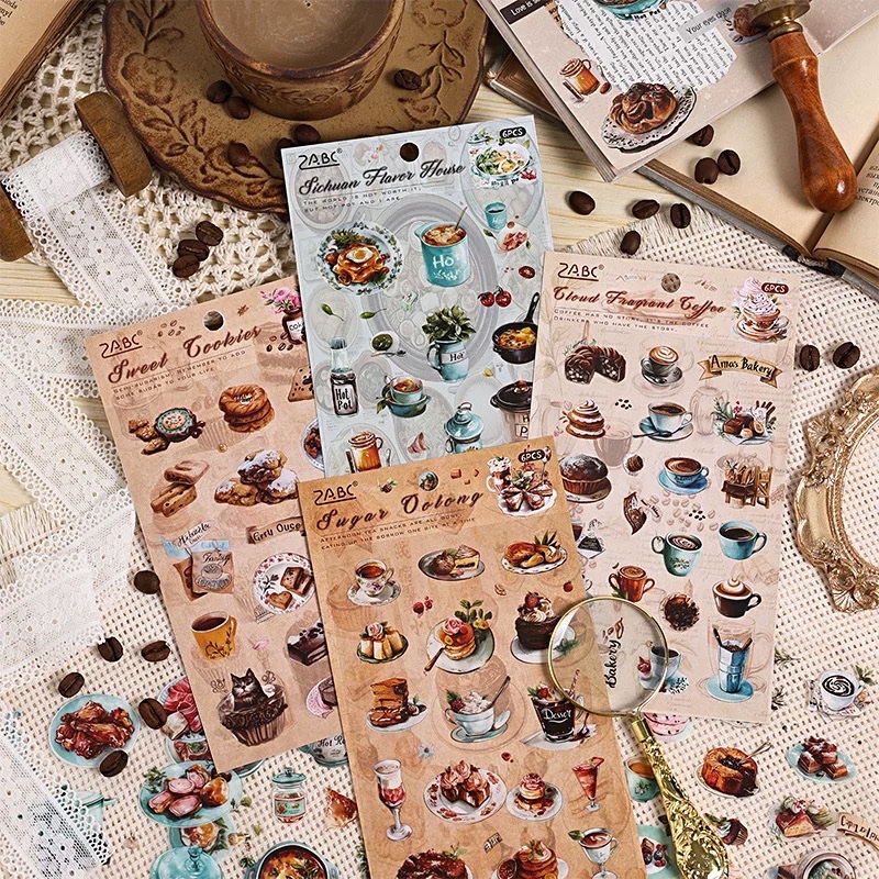 Set 6 tấm sticker đồ ăn zabc 751