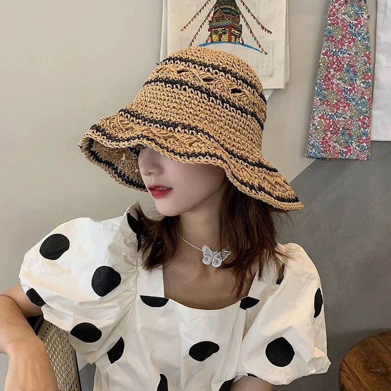 Mũ cói mềm chỉ xanh 093