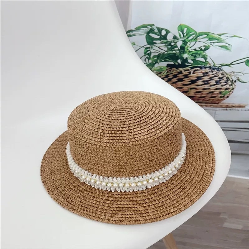 Mũ cói viền ngọc trắng bèo 96
