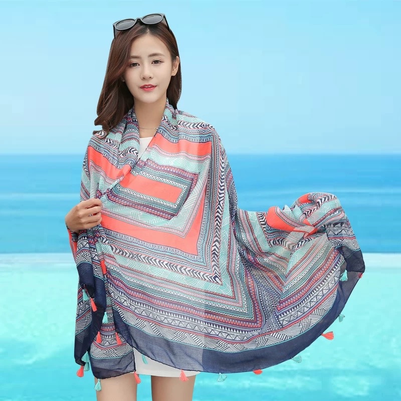 Khăn choàng vải thô hoạ tiết Xanh 260
