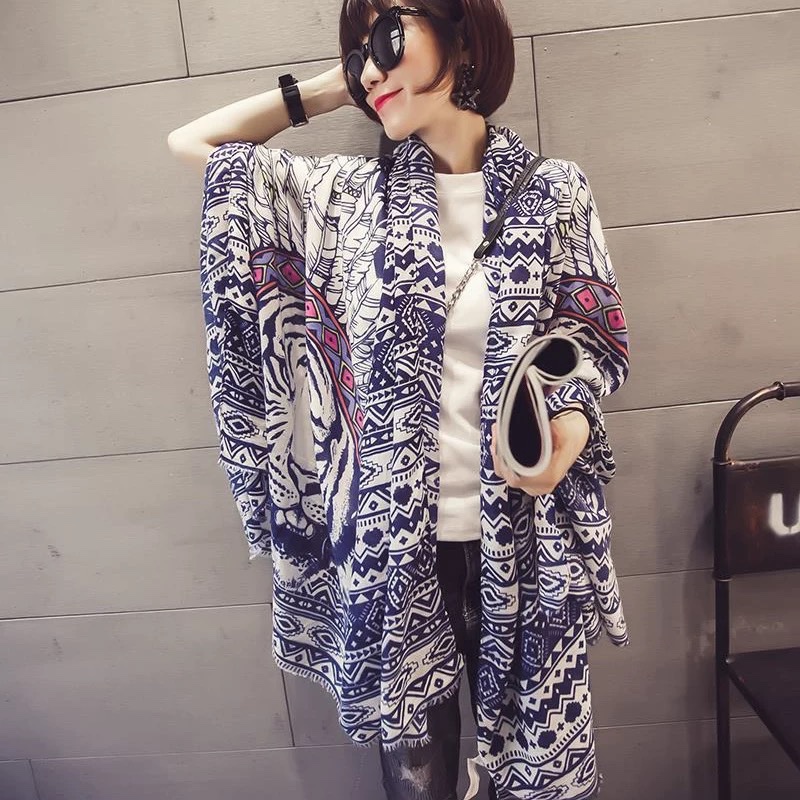 Khăn choàng vải thô hoạ tiết Hổ xanh 258
