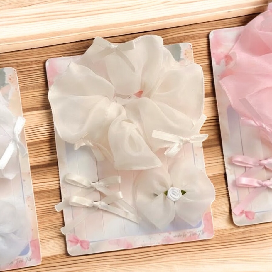 Set 2 cột scrunchies kẹp hoa voan nơ 4432