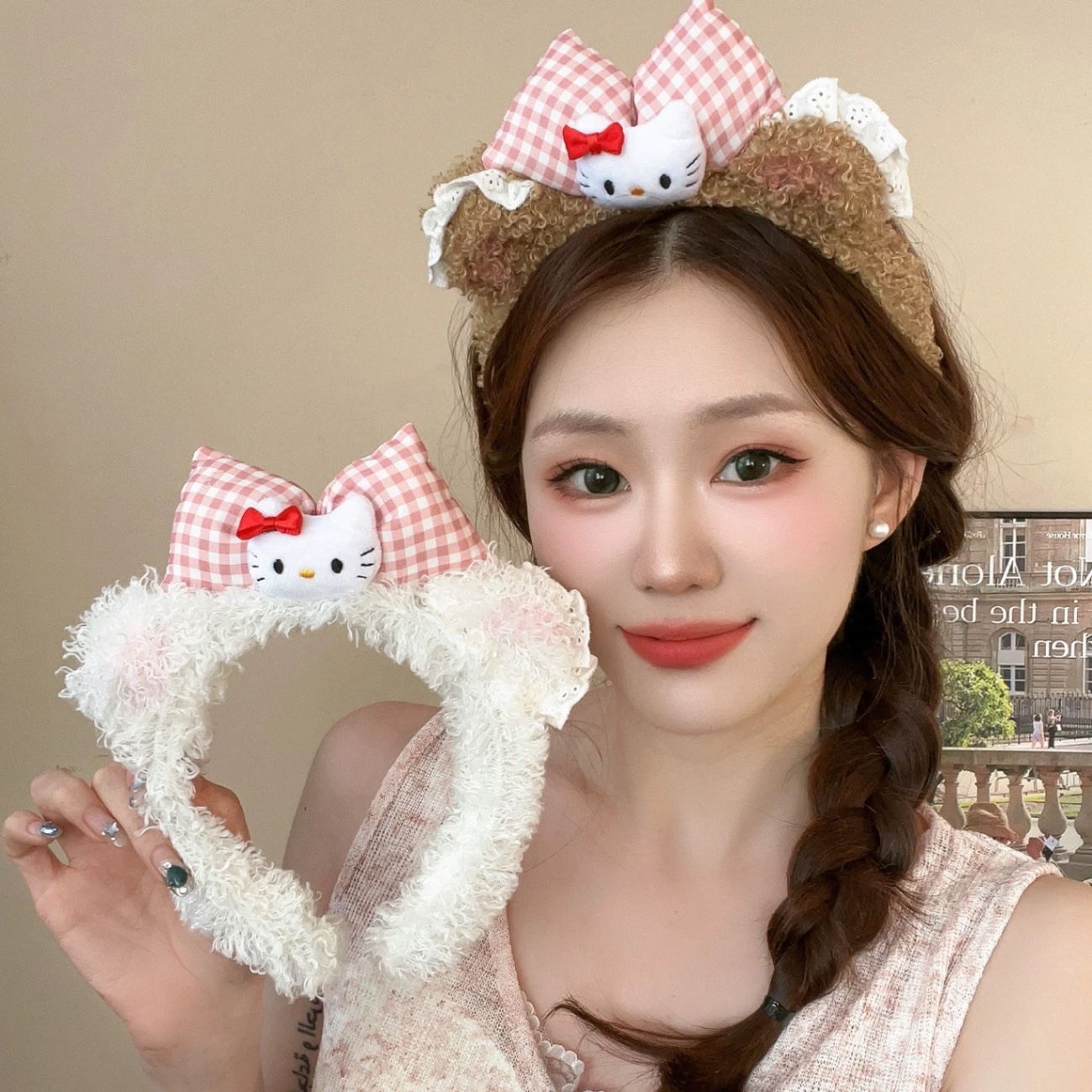 Cài bông hello kitty nơ caro 1292