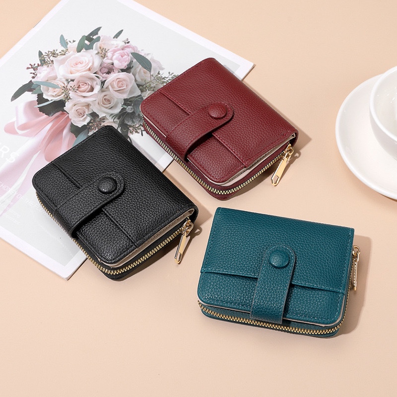 Ví gấp 2 nút bấm khoá kéo da pu 002