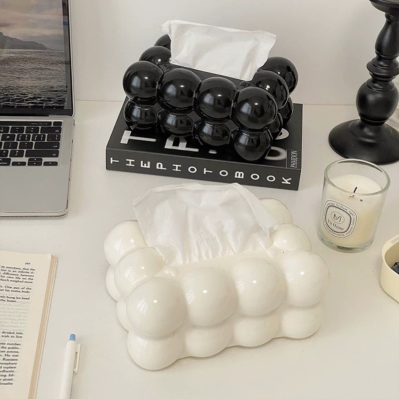 Hộp đựng khăn giấy đen tròn 663