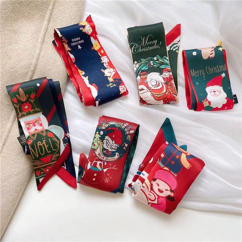 Khăn cột lụa dài hoạ tiết Noel 278