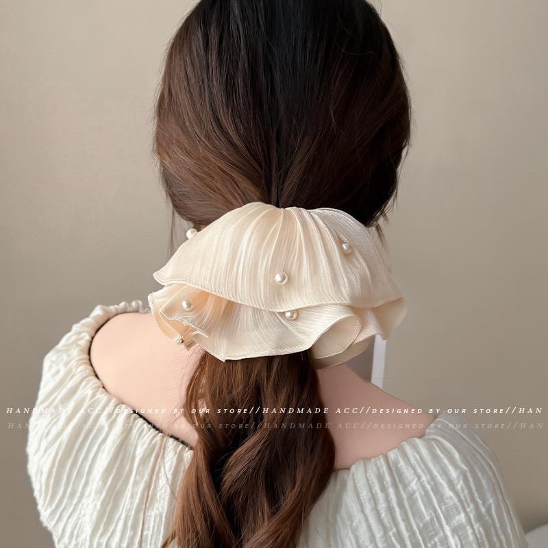 Cột scrunchies voan nhún đính ngọc lớn 4581