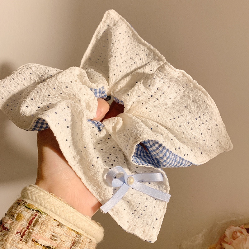 Cột scrunchies vuông 2 mặt xanh ren 4585