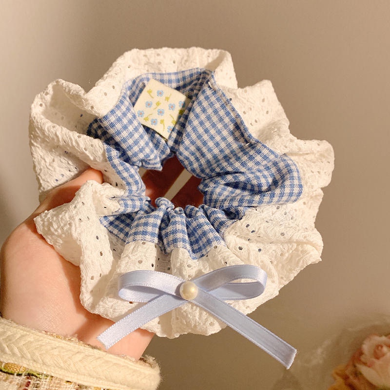 Cột scrunchies ren caro xanh nơ 4565