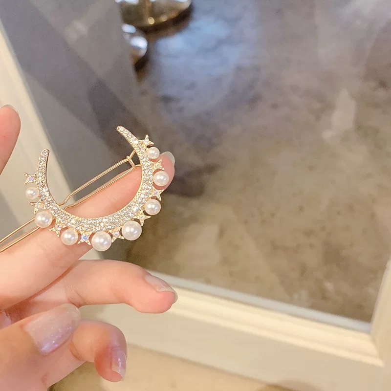 Kẹp nút bấm trăng sao đá ngọc 4597