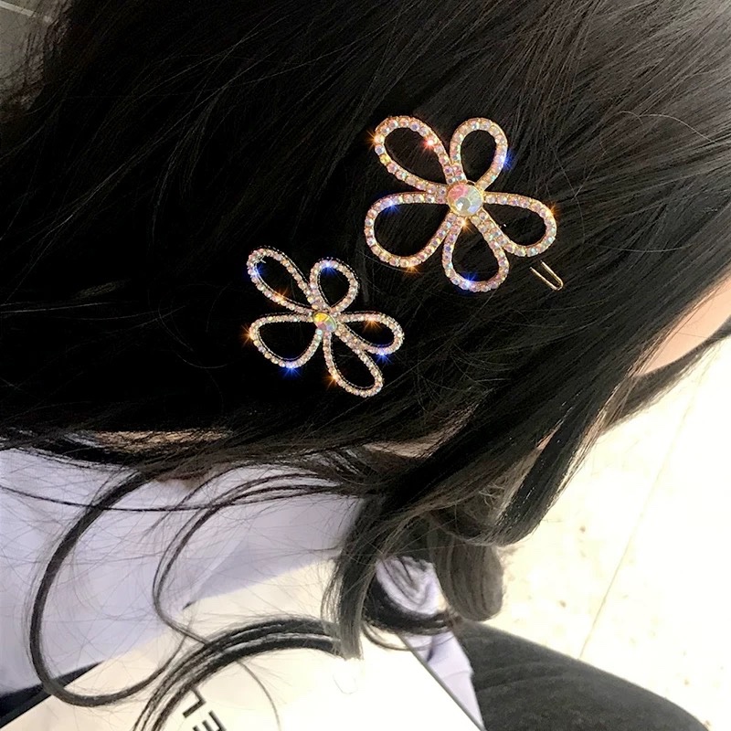 Kẹp nút bấm hoa đá màu 4598