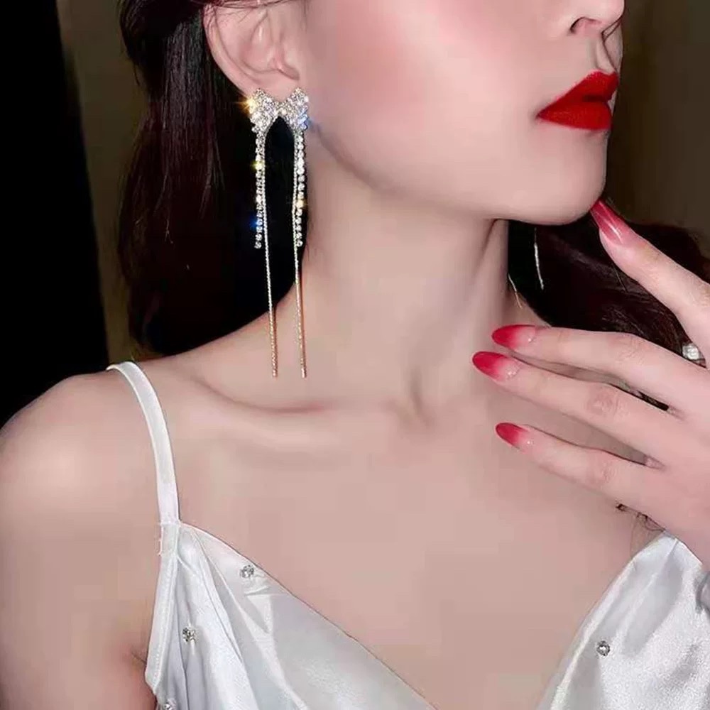 Bông tai nơ đá dây mì 1341