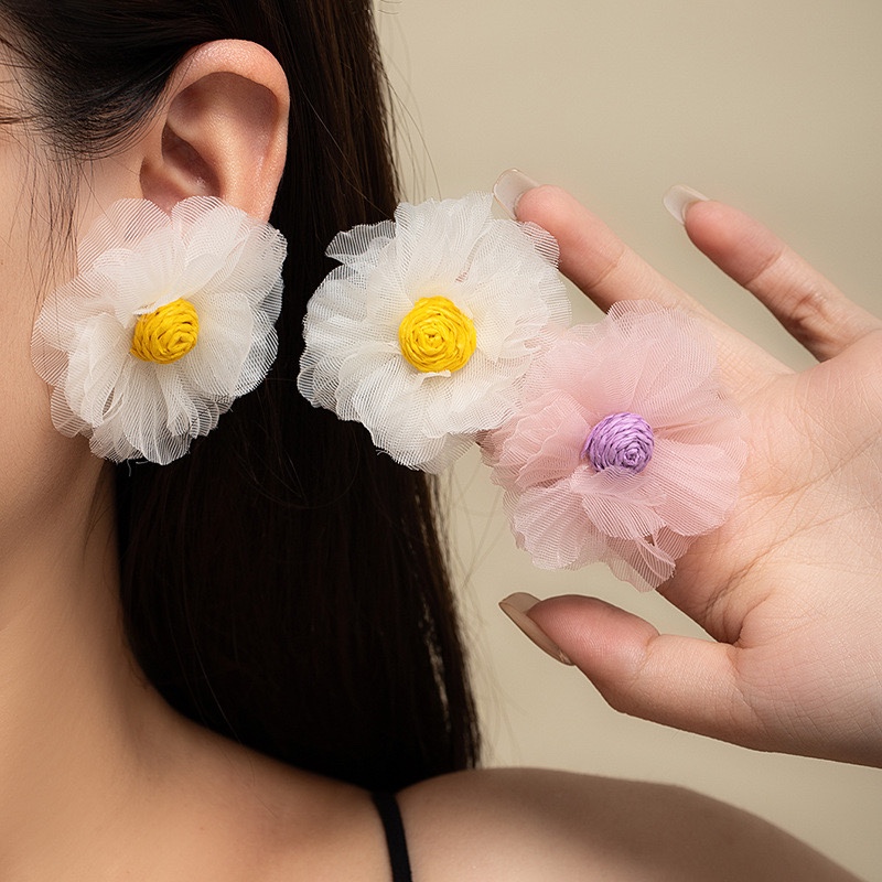 Bông tai hoa vải voan lớn 1366