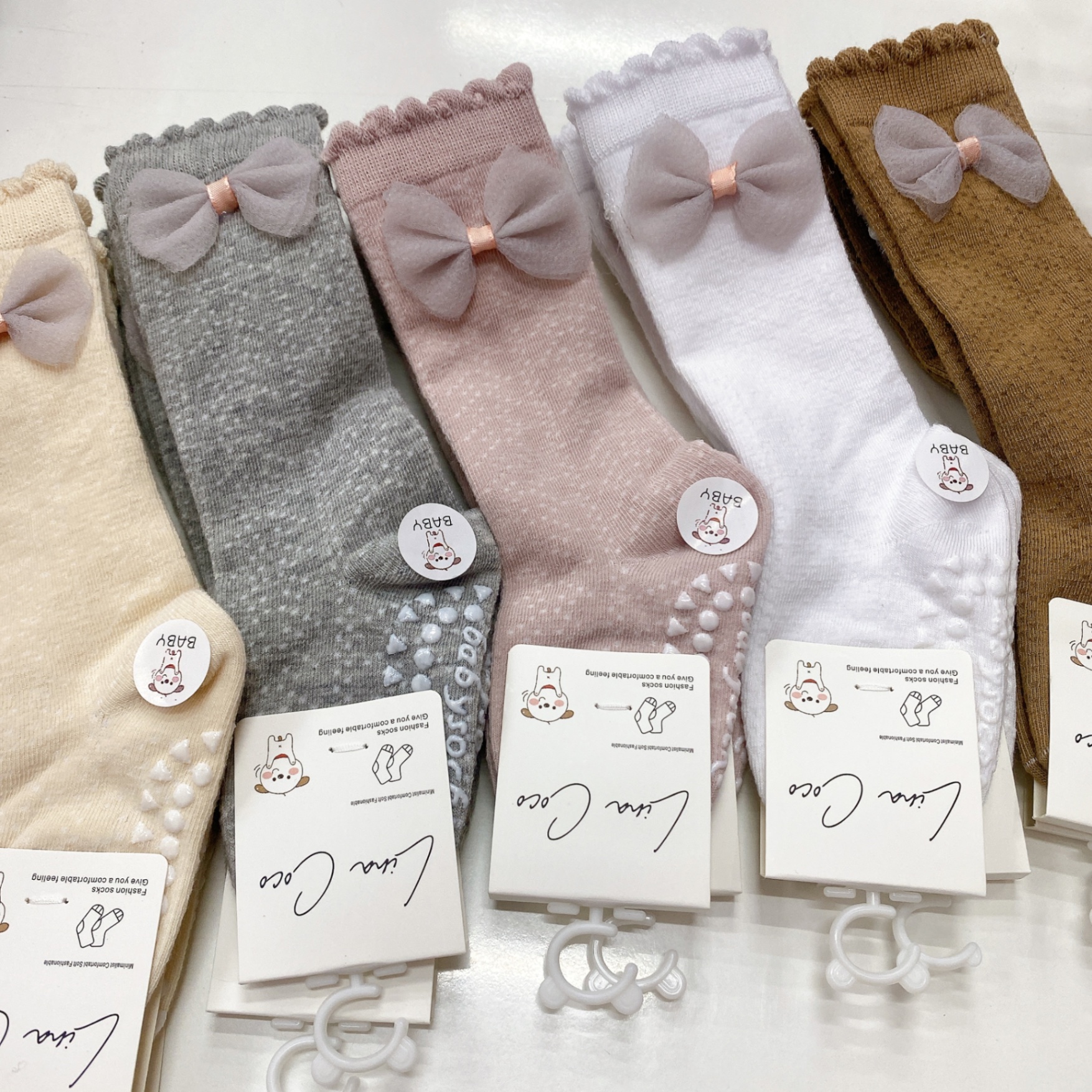 Tất chống trượt cao cổ bé nơ voan 1624