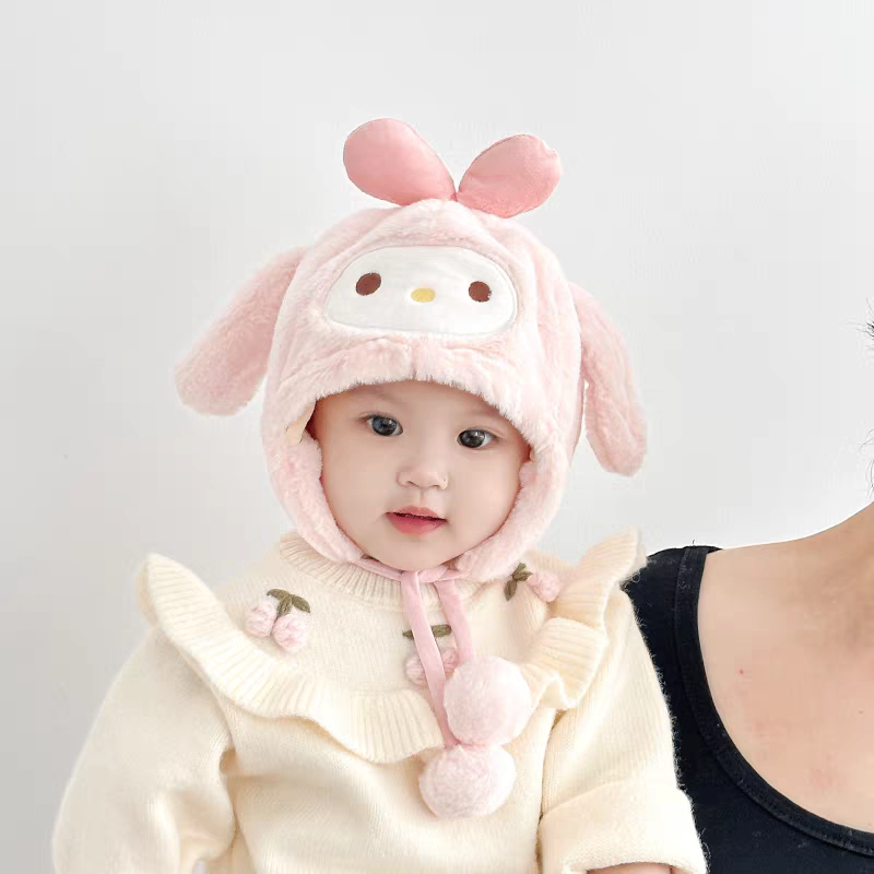 Mũ lông bé 2 cục bông 1646