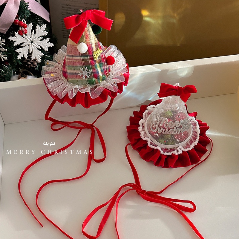 Mũ noel dây cột mũ chóp pom pom 1336