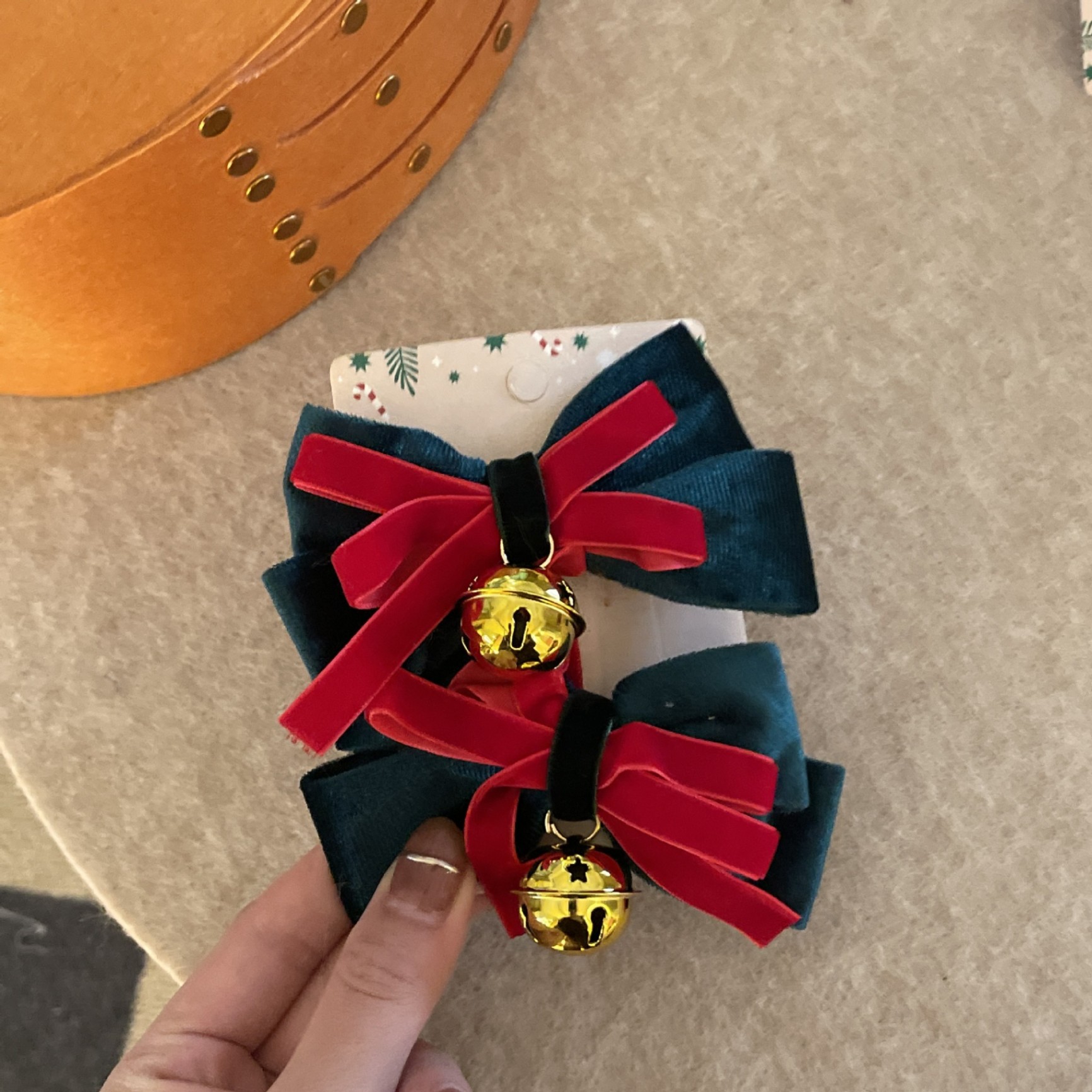 Set 2 kẹp nơ chuông xanh noel 1654