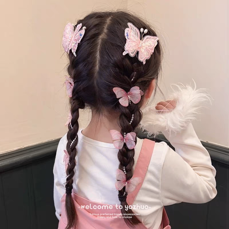 Set 2 kẹp mỏ vịt bướm dây ngọc dài 1838