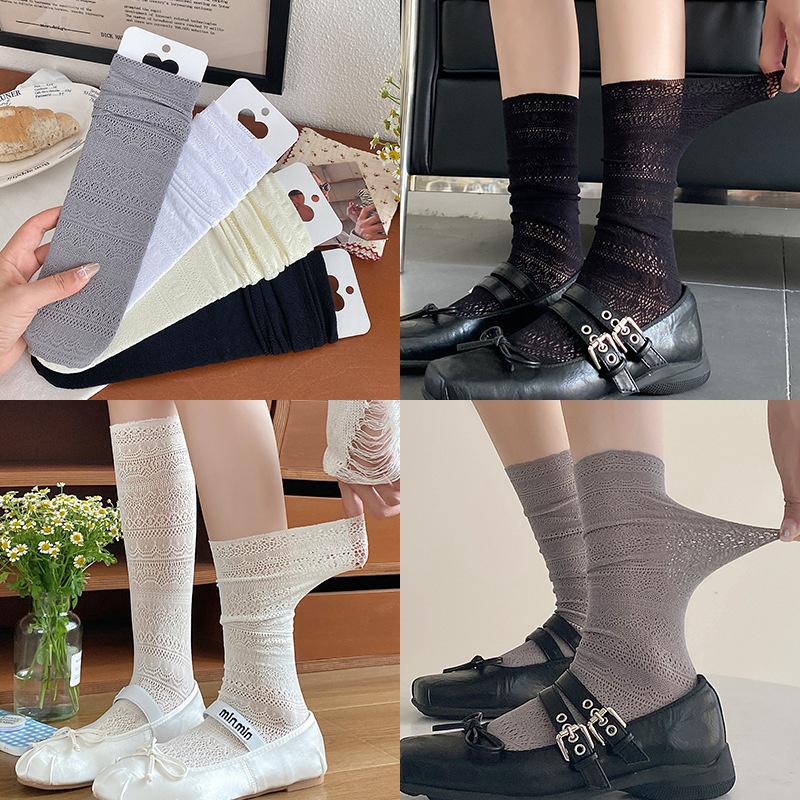 Tất cao cổ nhún ren lưới 1038