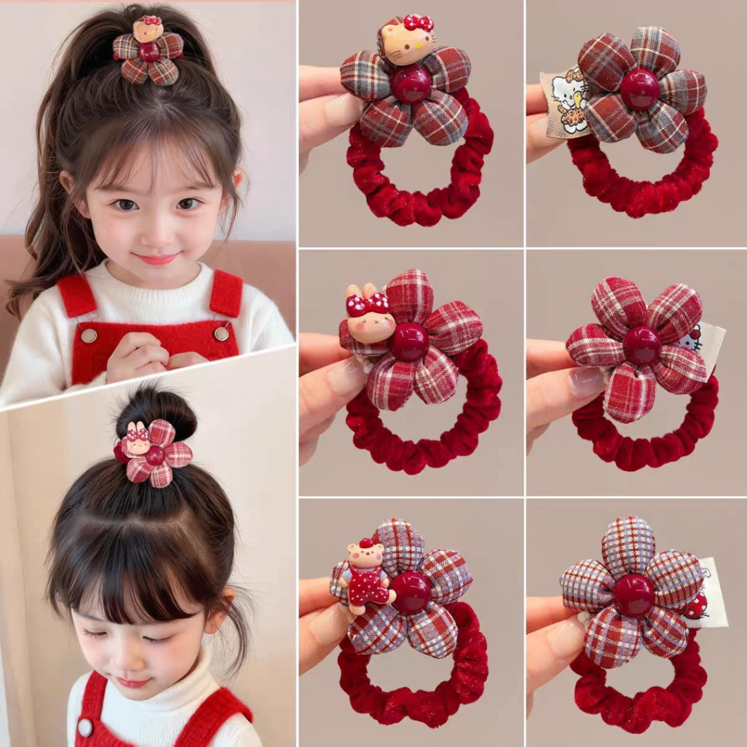 Cột scrunchies nhỏ bông hoa đỏ 1747