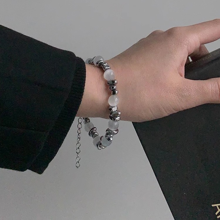 Vòng tay tian hạt đá xám 1037