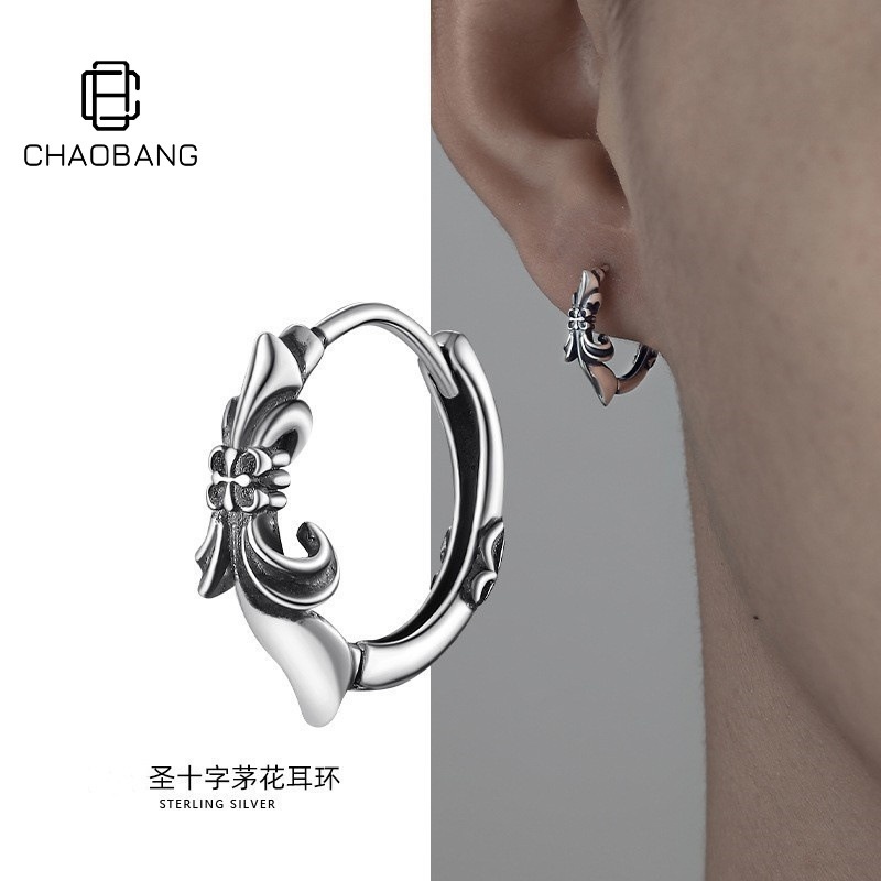 Bông tai đồng xi khoen kiểu chrome 1541