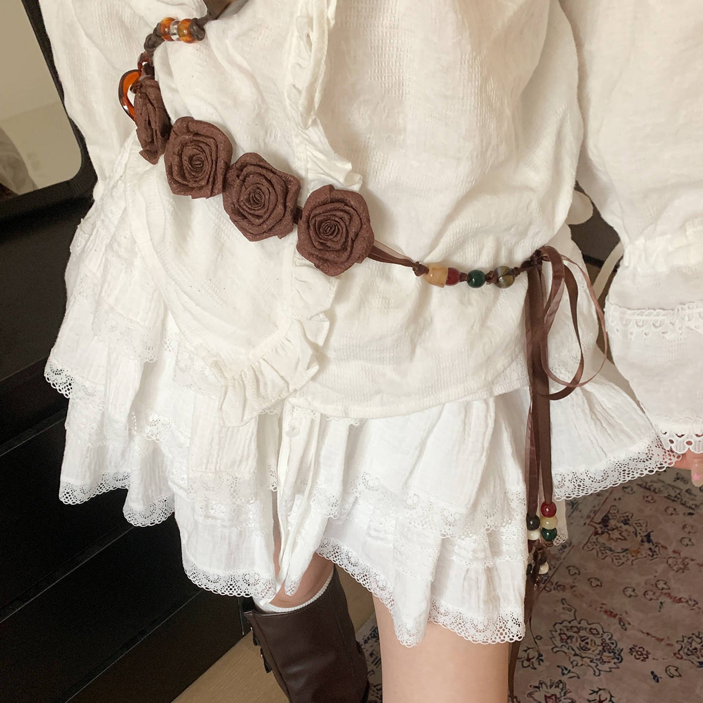 Belt hoa hồng nâu vải 414