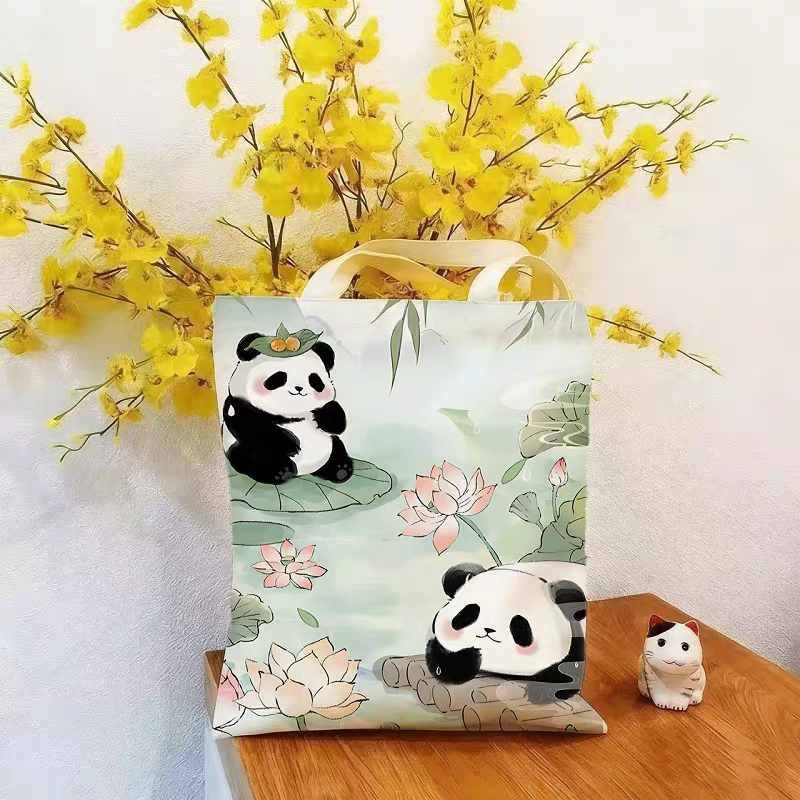 (Không khoá) Túi tote panda hoa sen 1015