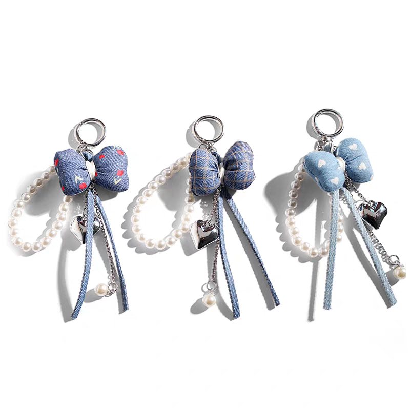 Móc khoá charm nơ jean ngọc ck003