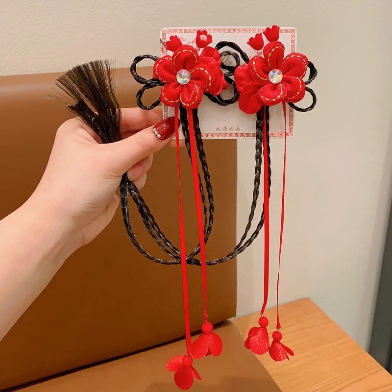 Set kẹp nơ trung hoa tóc giả dài hoa 1753