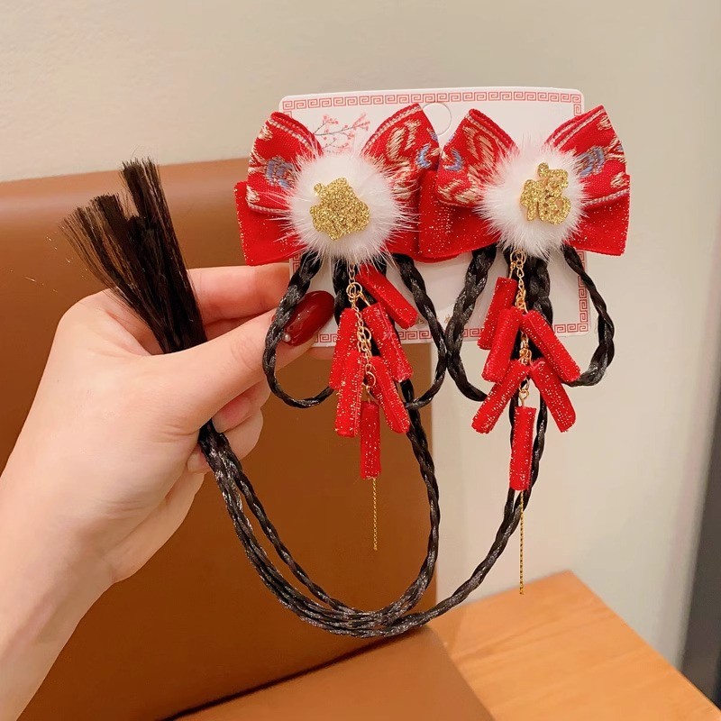 Set kẹp nơ trung hoa tóc giả dài nơ phúc 1757