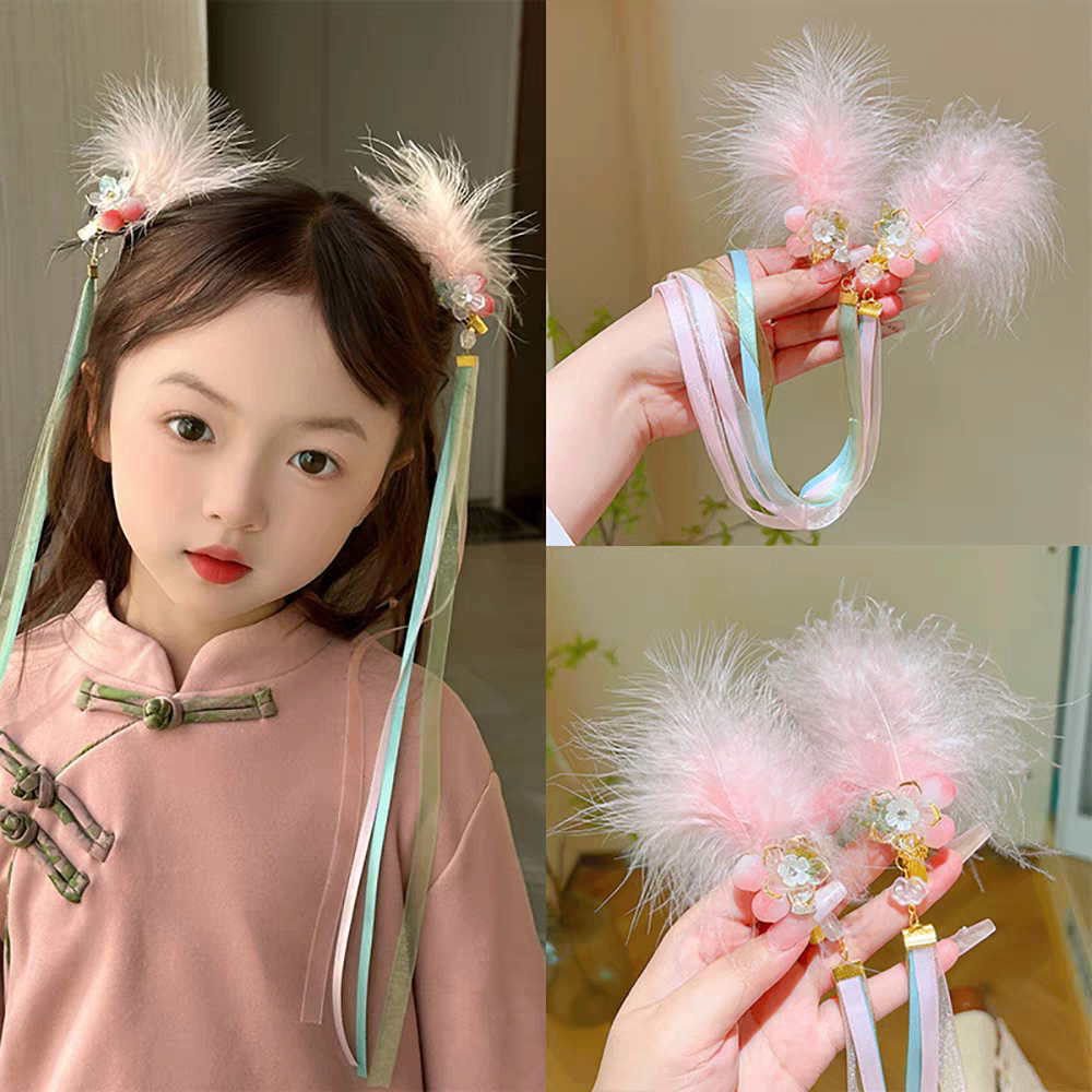 Set kẹp lông vũ Hán phục hồng 101