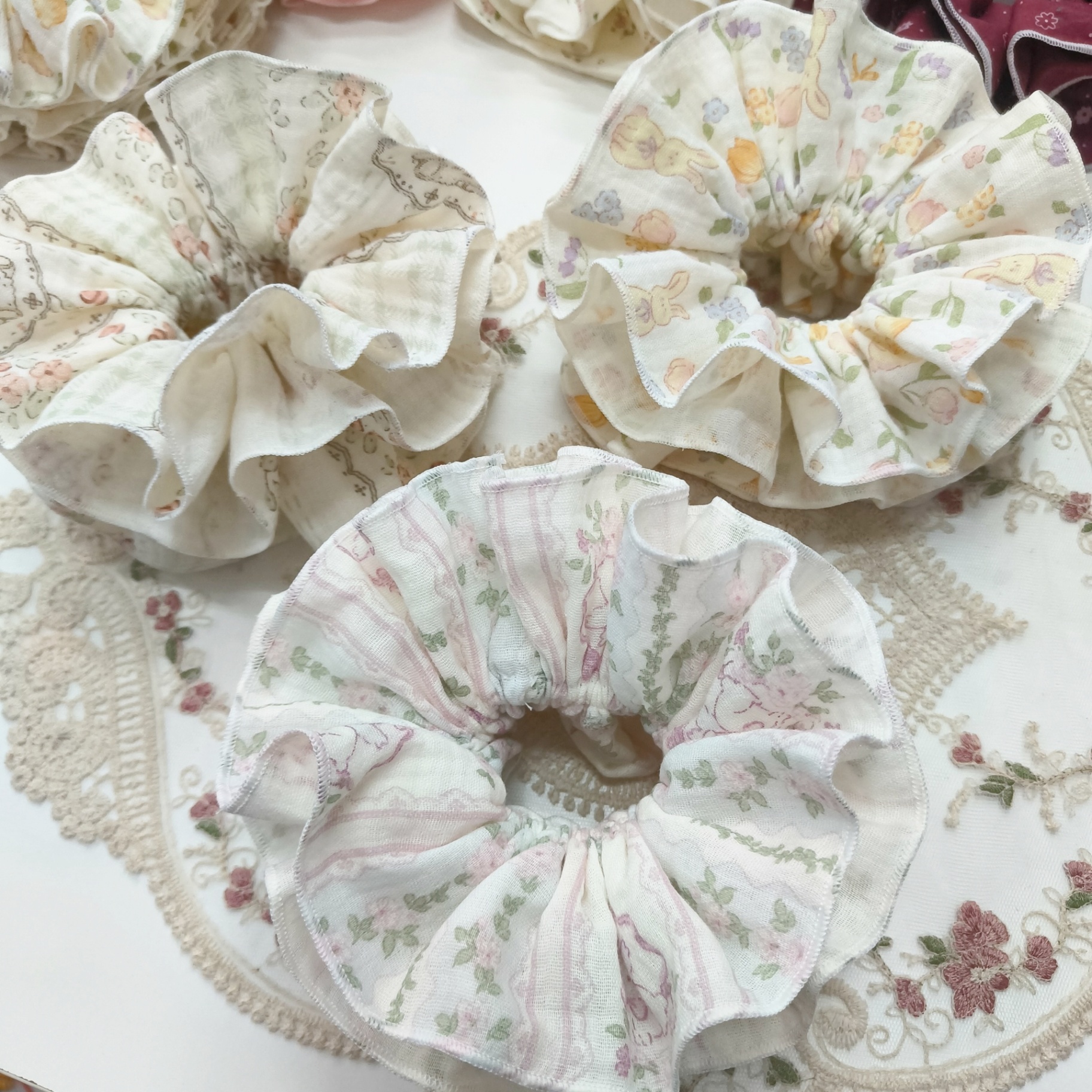 Cột scrunchies 4 lớp thô hoa 4834